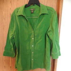 Eddie Bauer Ladies' Green 3/4-sleeve Linen Blouse w/Eyelet Stitching, Size XLT